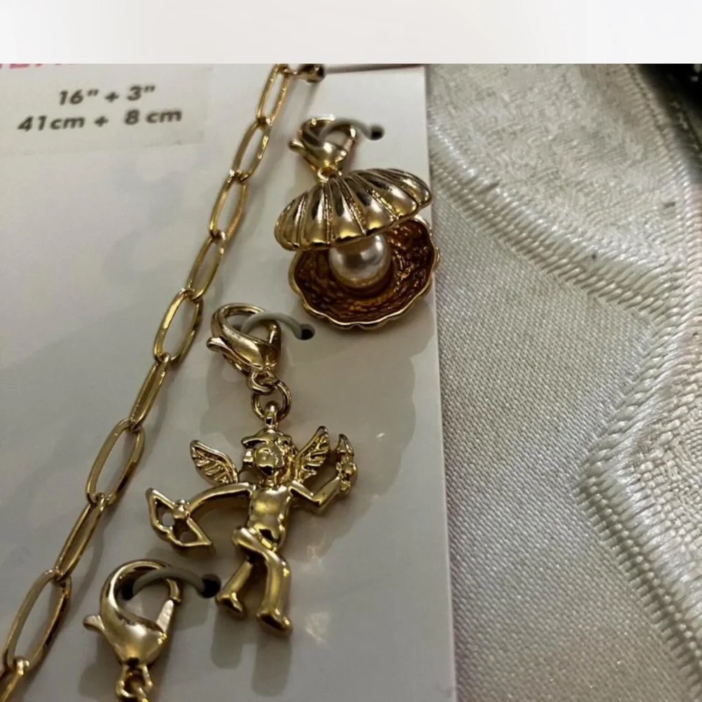 Claire's Gold Charm Necklace with Heart and Pearl Accents